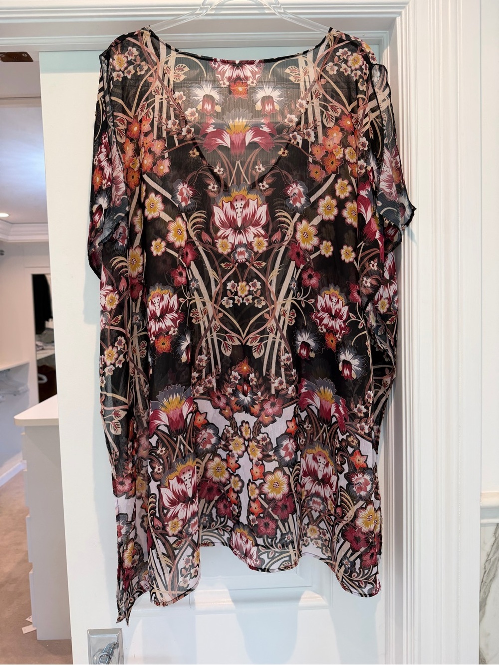 BECCA Black Sheer Floral V-Neck Tunic Coverup - Picture 2 of 9